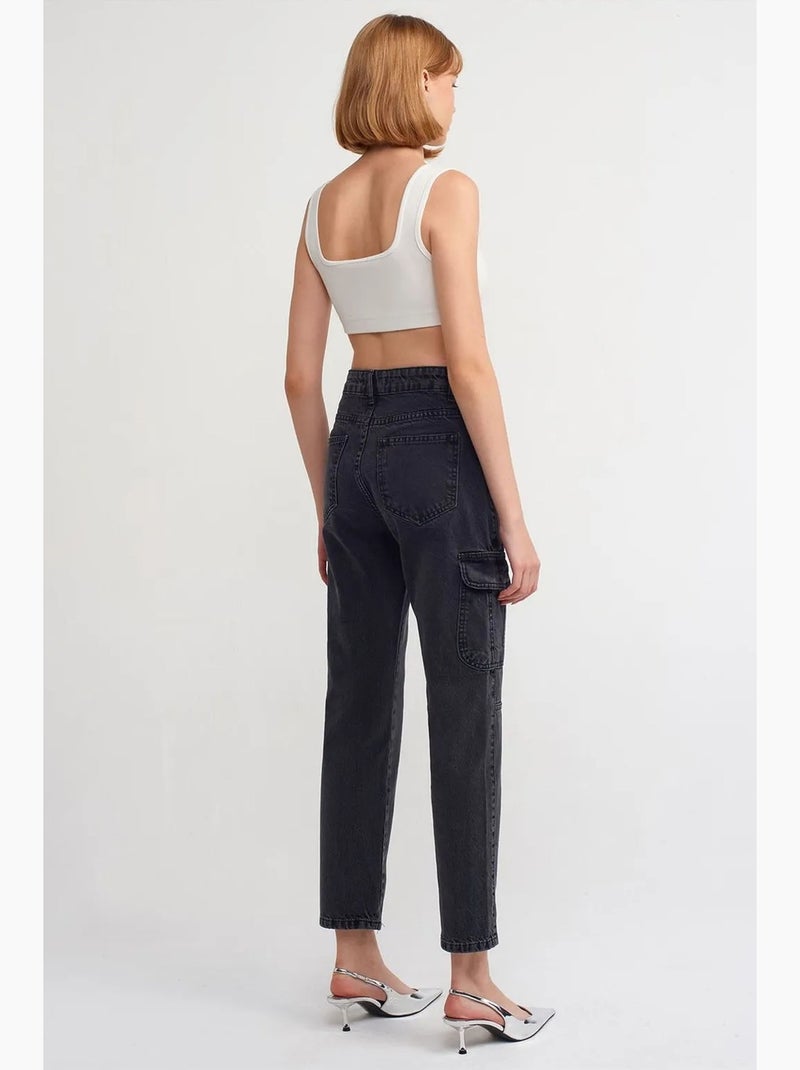 High-waist cargojeans met rechte pijp dilvin Zwart - Kiabi