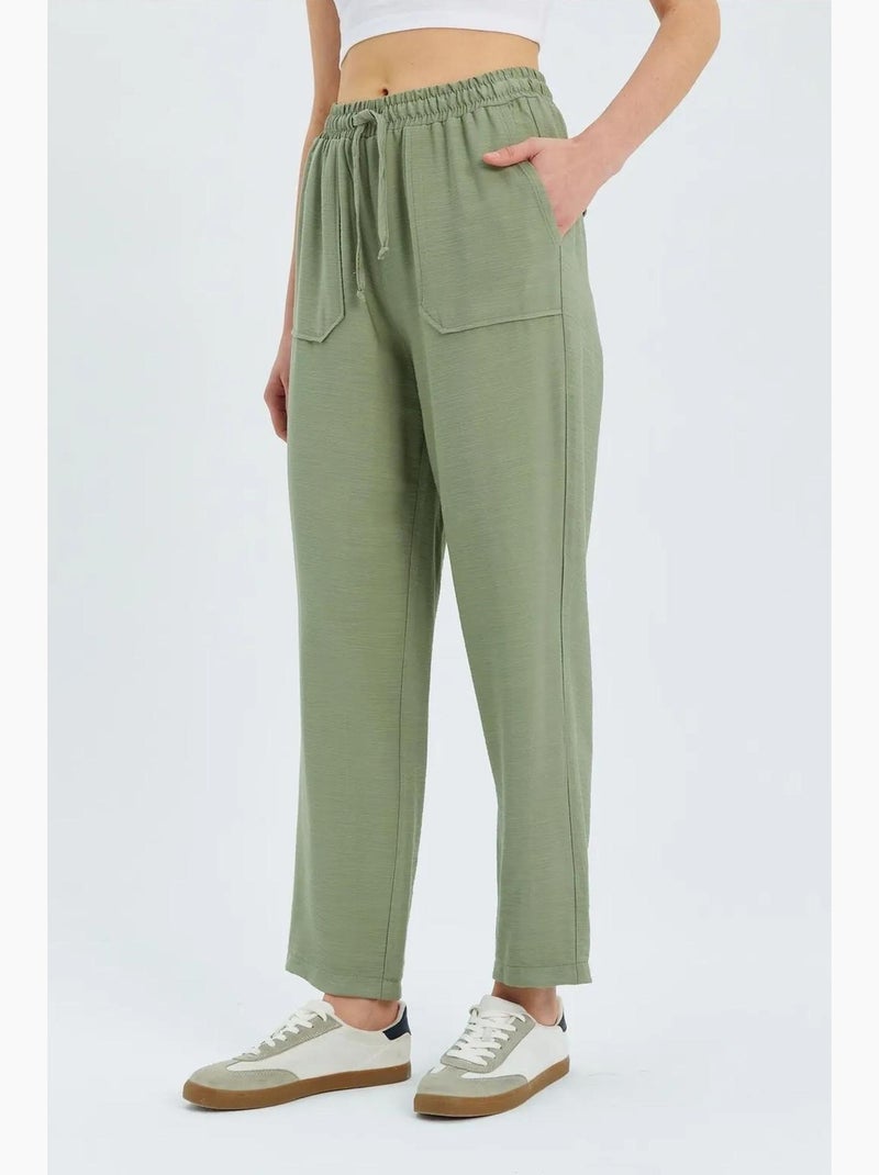 High-waist carrot fit broek met trekkoord in de taille mixray Groen - Kiabi