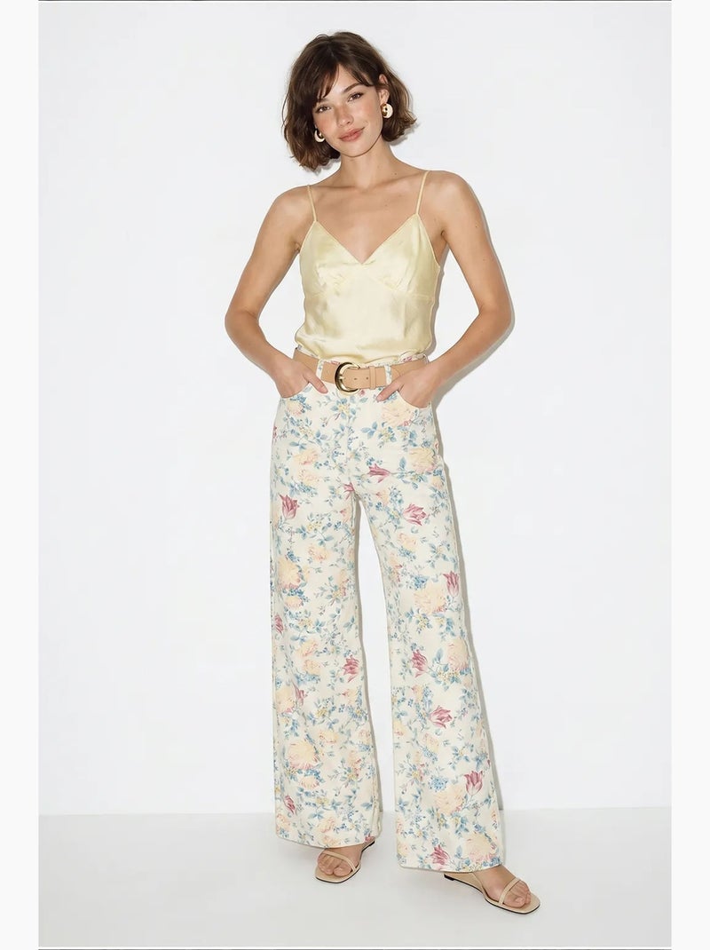High-waist denim broek met paisleyprint en rechte pijpen lucci Wit - Kiabi