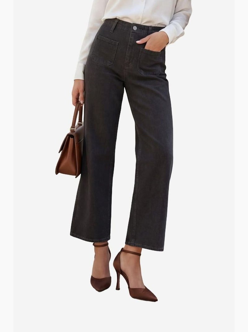 High waist denim broek met rits my fashion Zwart - Kiabi