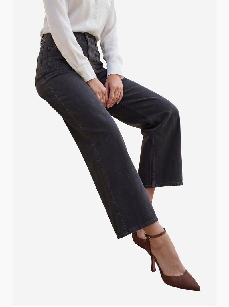 High waist denim broek met rits my fashion Zwart - Kiabi