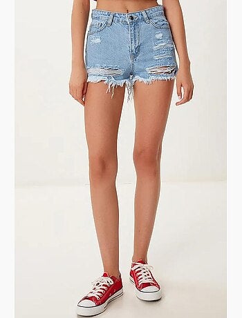 High-waist destroyed denim shorts istanbul