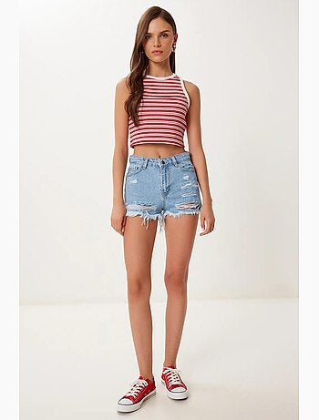High-waist destroyed denim shorts istanbul