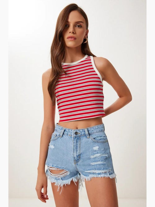High-waist destroyed denim shorts istanbul - Kiabi High-waist destroyed denim shorts istanbul - Kiabi