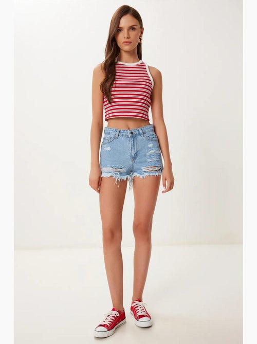 High-waist destroyed denim shorts istanbul - Kiabi High-waist destroyed denim shorts istanbul - Kiabi