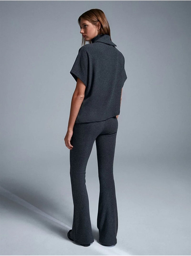 High-waist Flared Broek Van Tricot Antracietgrijs - Kiabi