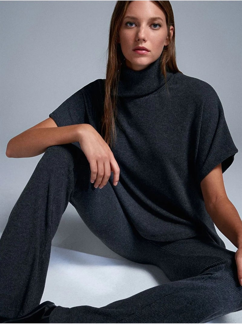 High-waist Flared Broek Van Tricot Antracietgrijs - Kiabi