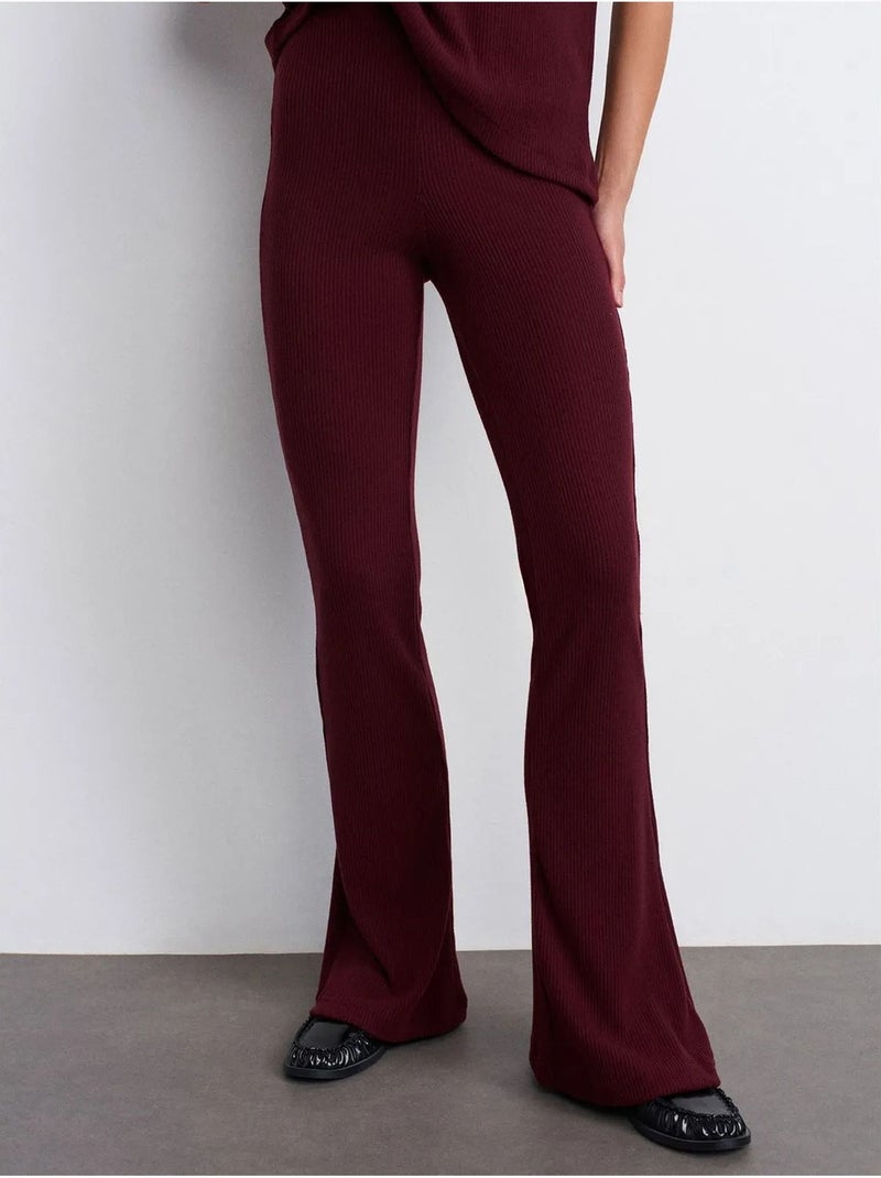 High-waist Flared Broek Van Tricot Bordeauxrood - Kiabi