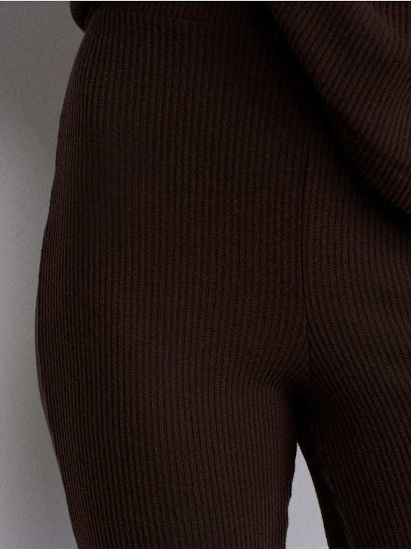 High-waist Flared Broek Van Tricot Chocoladebruin - Kiabi