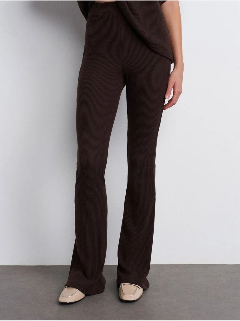 High-waist Flared Broek Van Tricot Chocoladebruin - Kiabi
