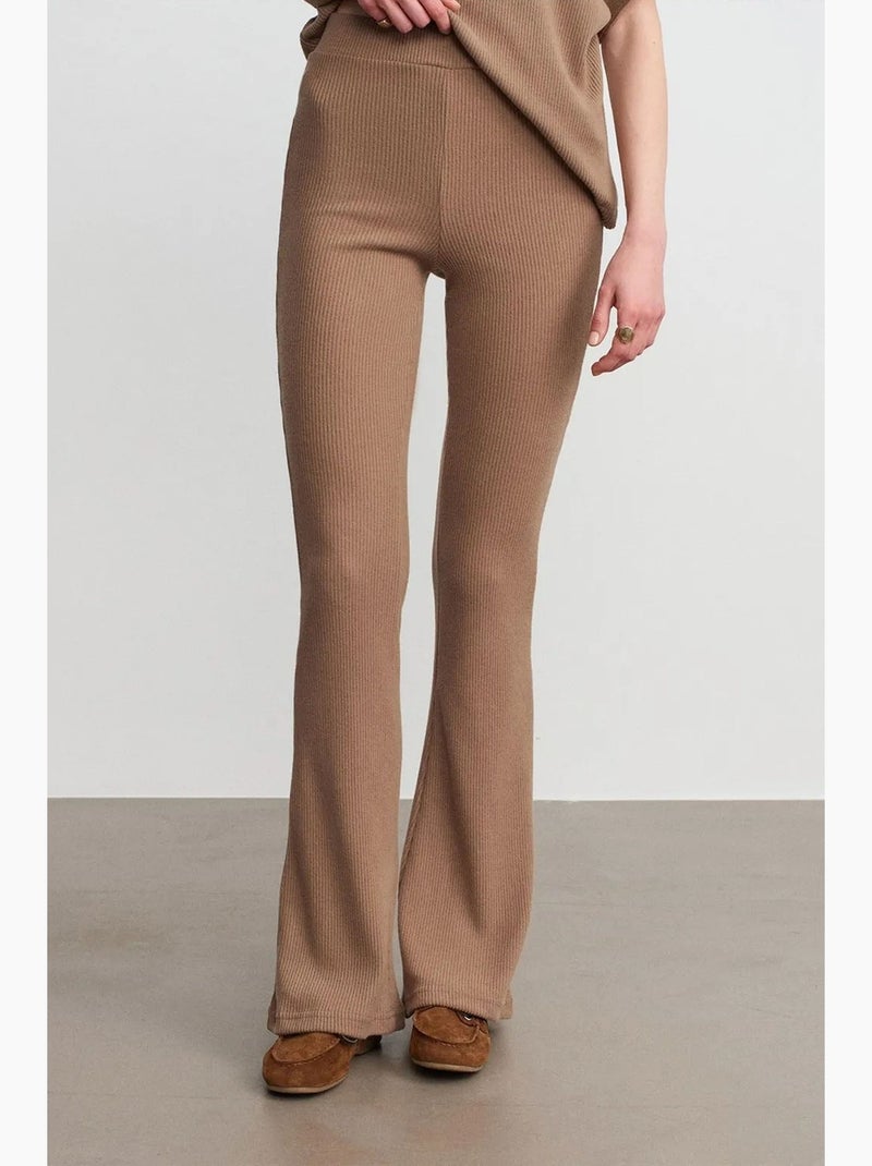 High-waist flared broek van tricot dilvin Camel - Kiabi