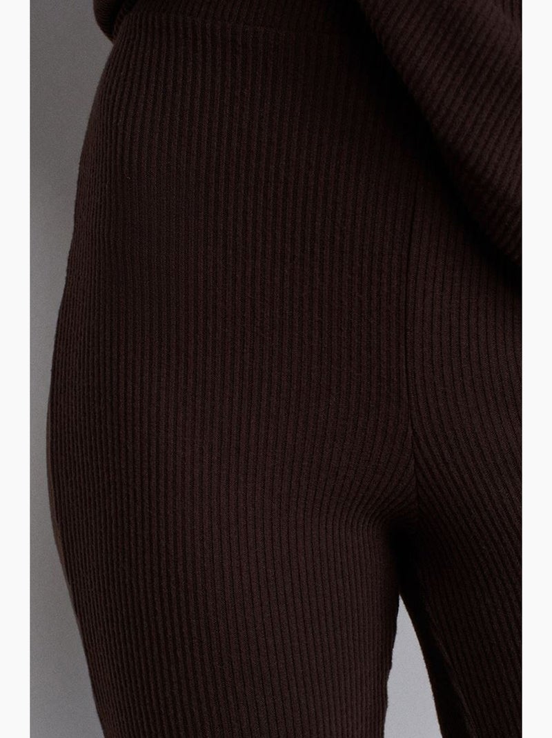 High-waist flared broek van tricot dilvin Chocoladebruin - Kiabi