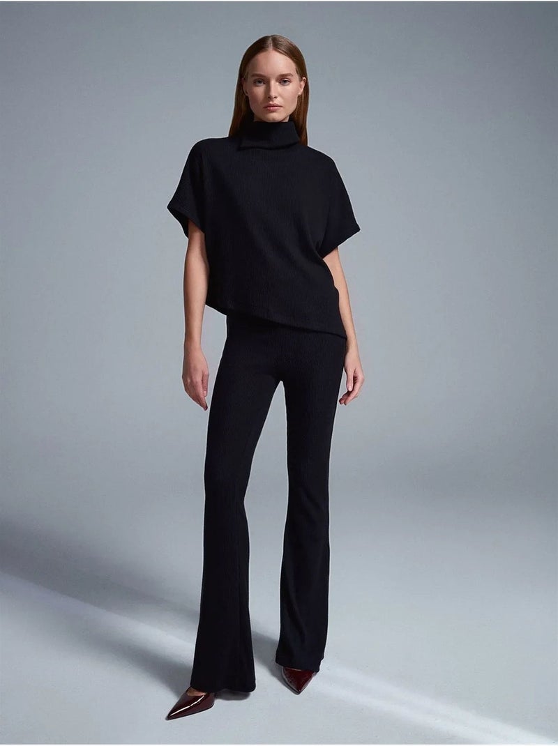 High-waist Flared Broek Van Tricot Zwart - Kiabi