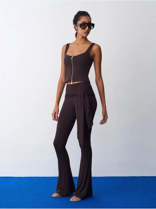 High-waist flared jersey broek met strikdetail dilvin - Kiabi High-waist flared jersey broek met strikdetail dilvin - Kiabi