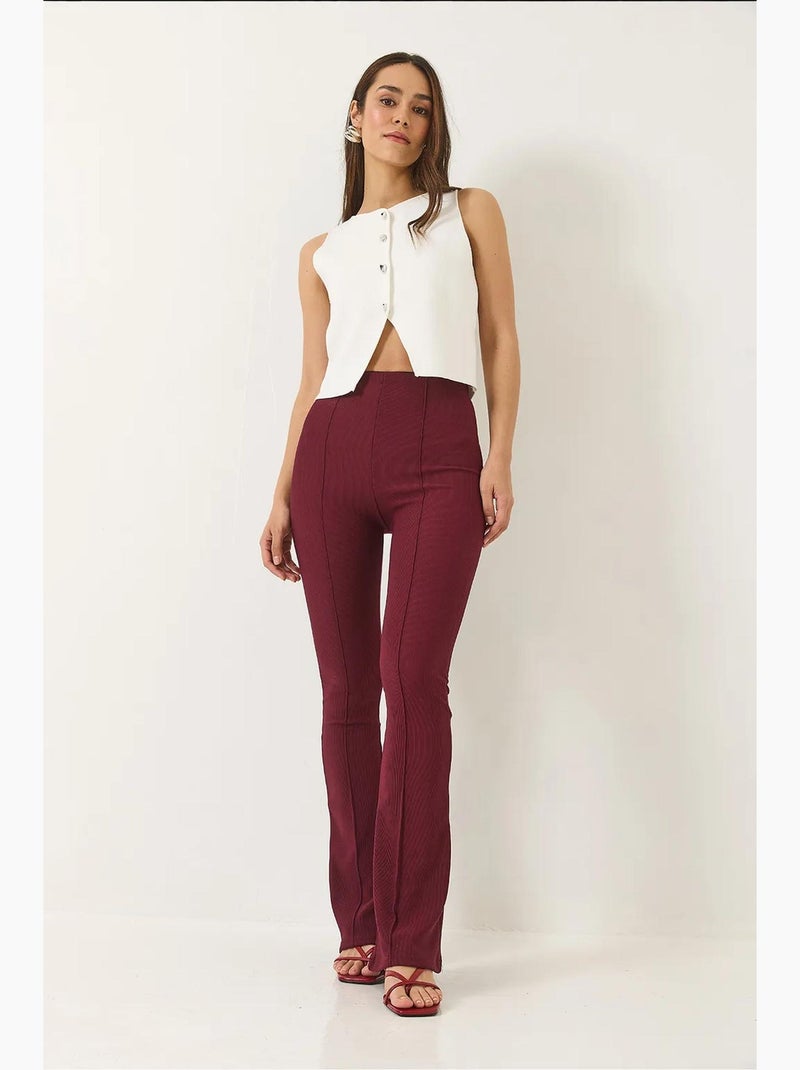 High waist flared ribbed leggings broek lucci Bordeauxrood - Kiabi