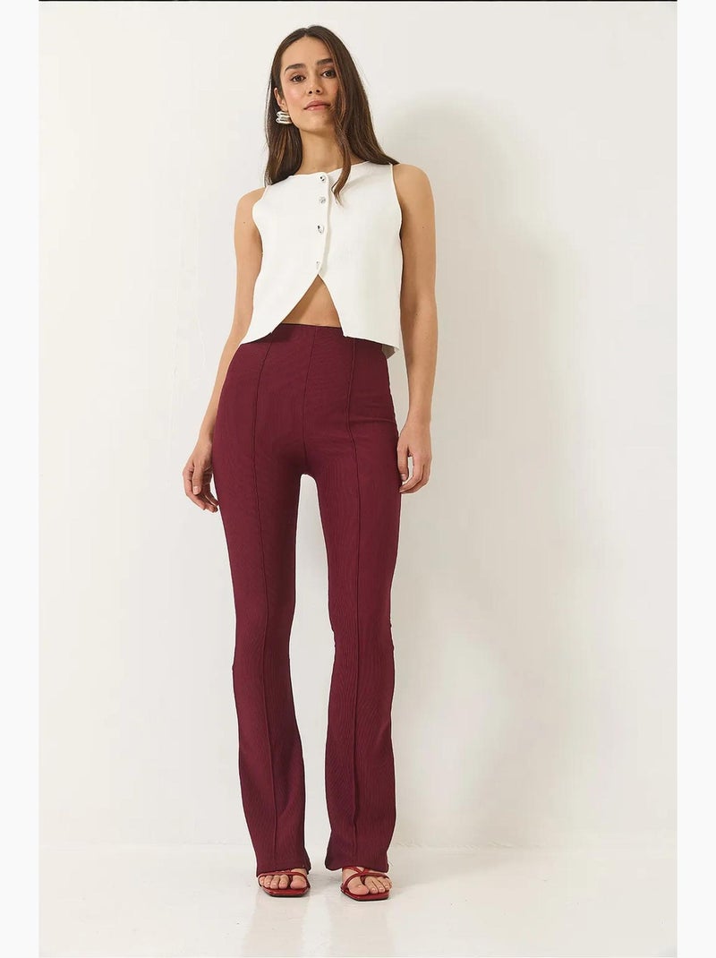 High waist flared ribbed leggings broek lucci Bordeauxrood - Kiabi