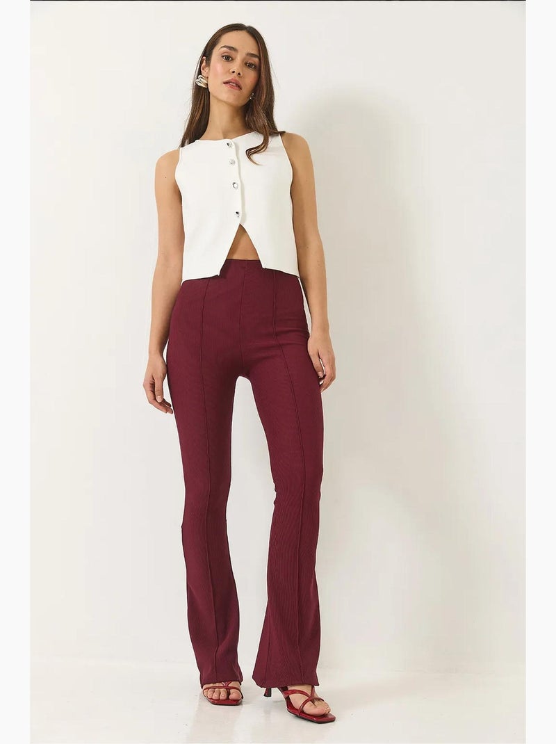 High waist flared ribbed leggings broek lucci Bordeauxrood - Kiabi