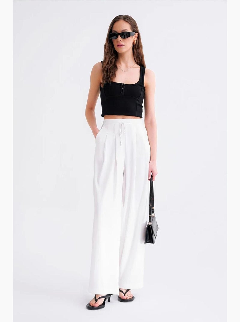 High-waist geplooide palazzo-broek mixray Gebroken wit - Kiabi