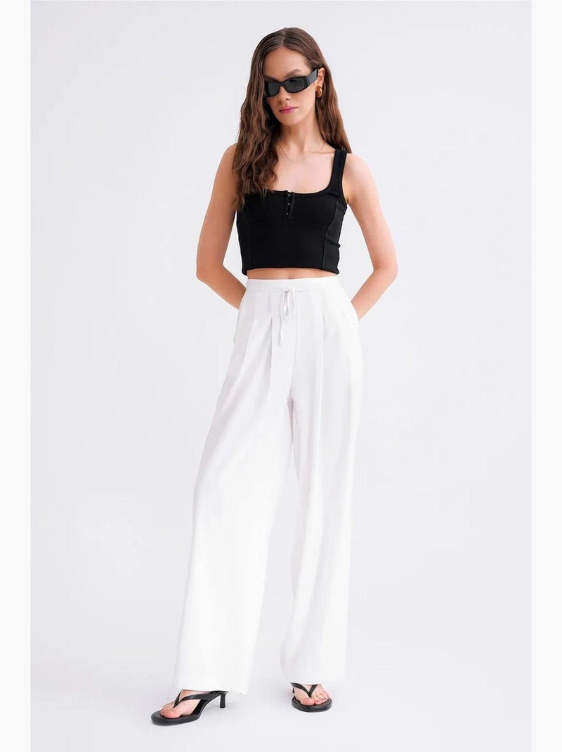 High-waist geplooide palazzo-broek mixray Gebroken wit - Kiabi