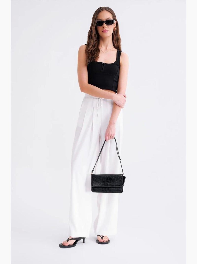 High-waist geplooide palazzo-broek mixray Gebroken wit - Kiabi