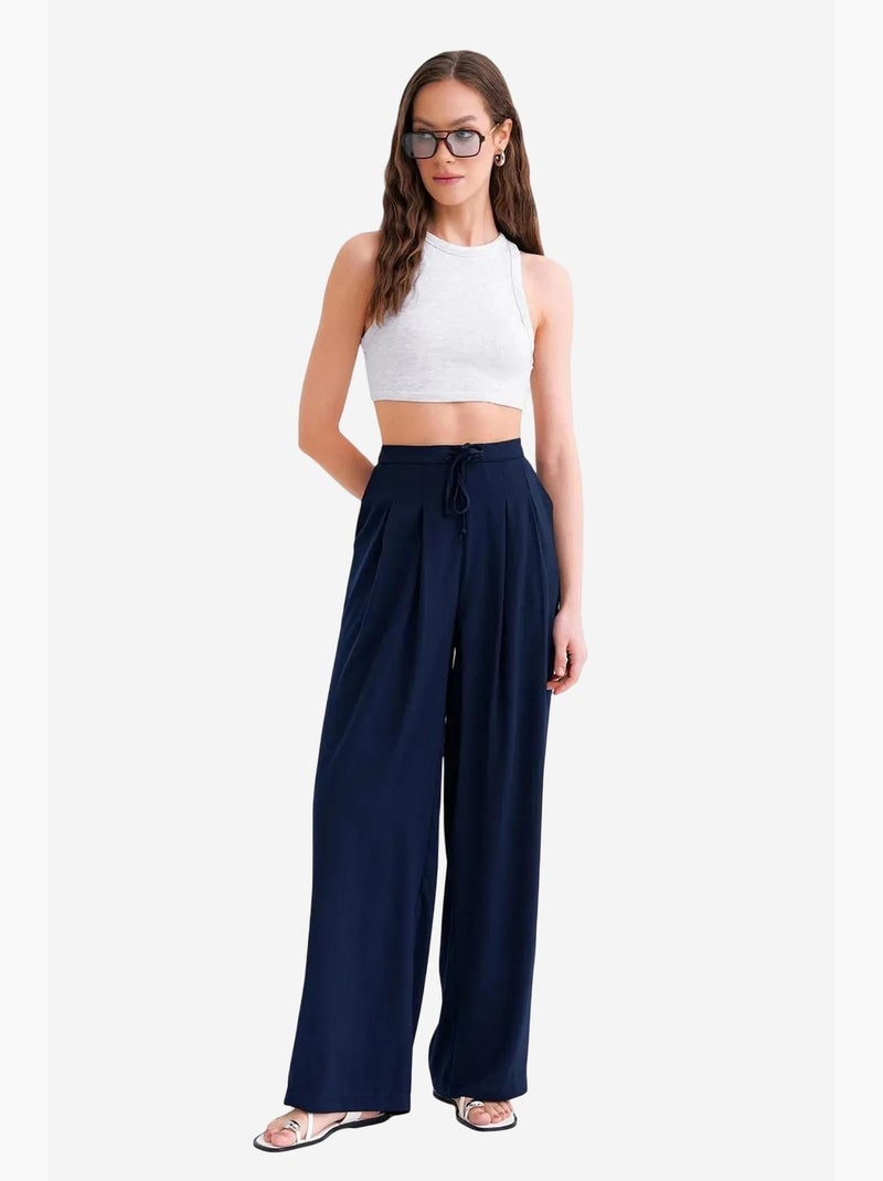 High-waist geplooide palazzo-broek mixray Marineblauw - Kiabi