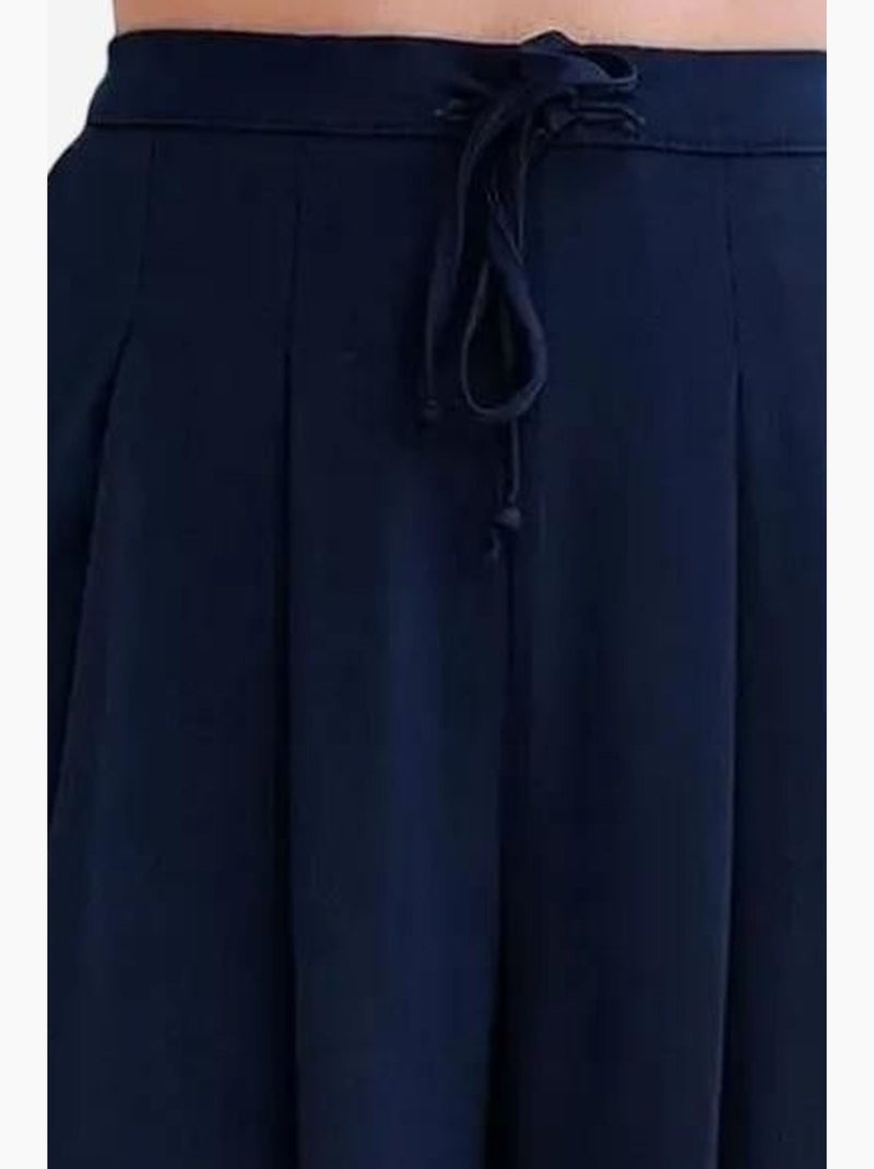 High-waist geplooide palazzo-broek mixray Marineblauw - Kiabi