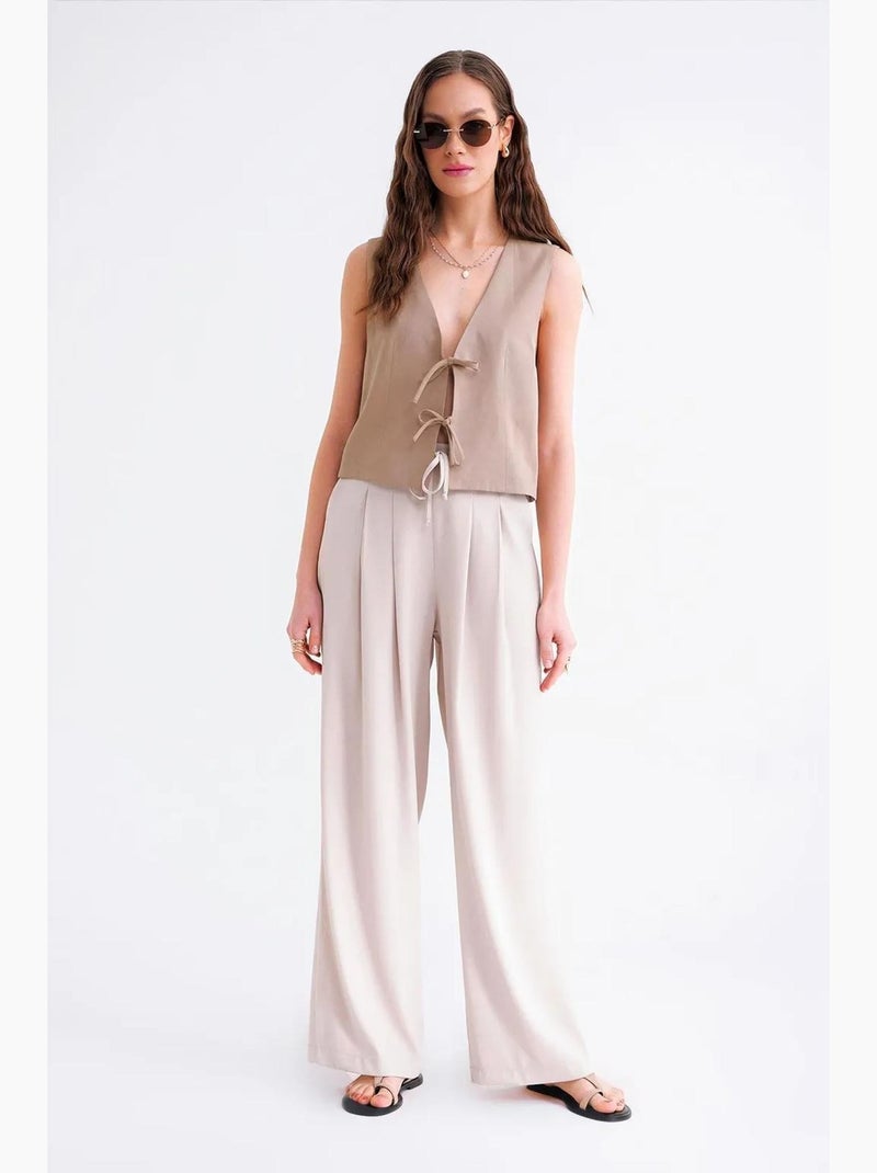 High-waist geplooide palazzo-broek mixray Zand - Kiabi