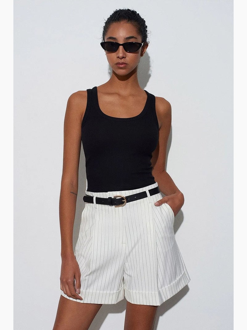High-waist gestreepte crepe tailored shorts dilvin Gebroken wit - Kiabi