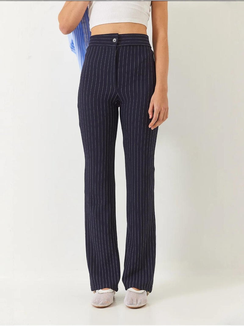 High waist gestreepte flared broek lucci Marineblauw - Kiabi
