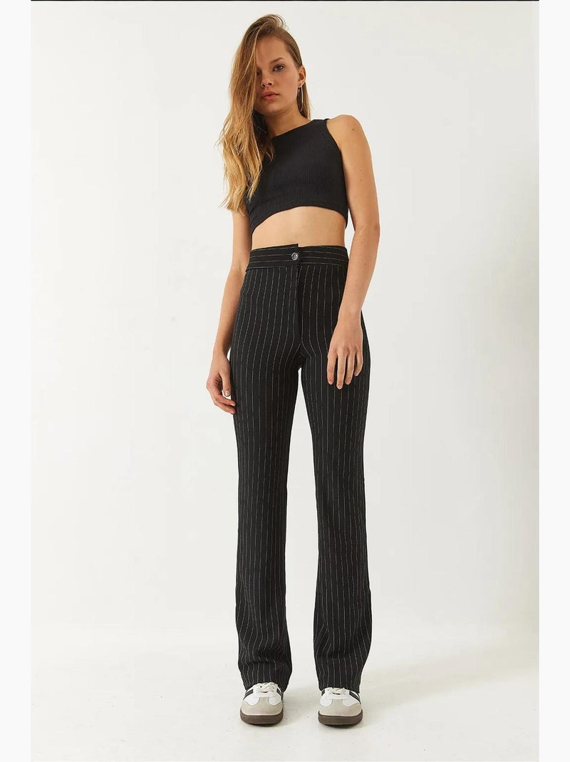 High waist gestreepte flared broek lucci Zwart - Kiabi