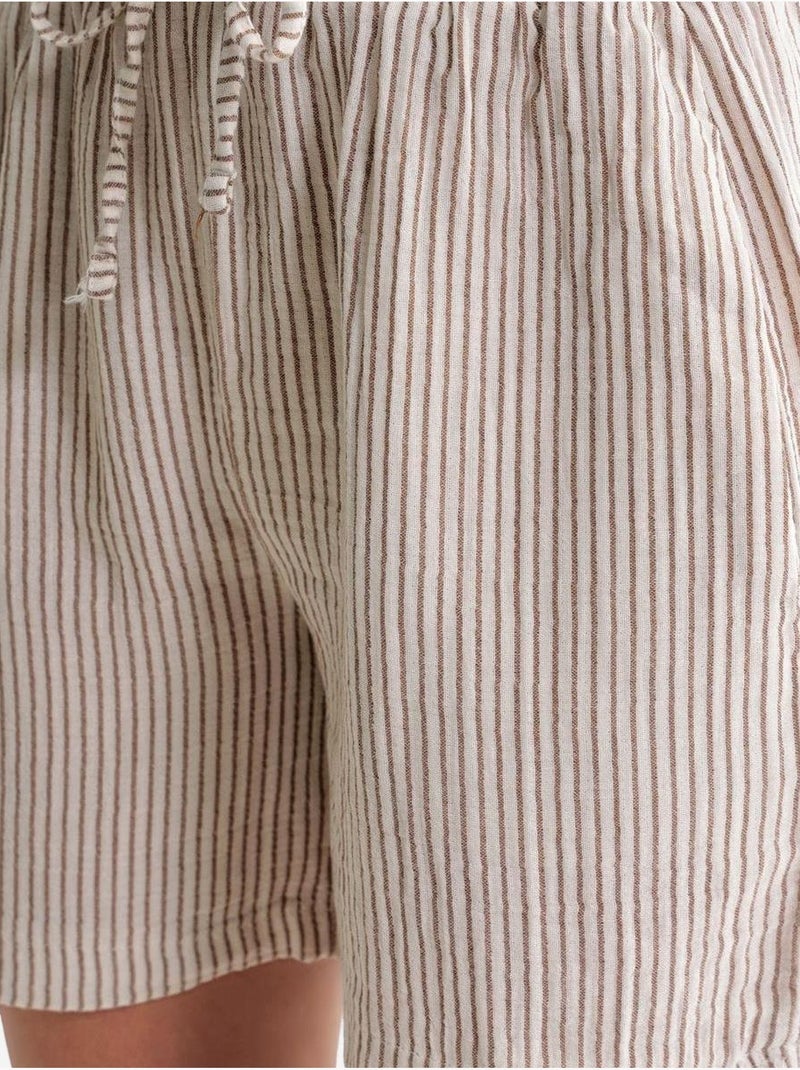 High-waist gestreepte shorts met wijde pijpen mixray Lichtbruin - Kiabi