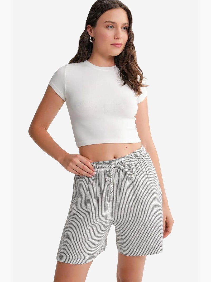 High-waist gestreepte shorts met wijde pijpen mixray Zwart - Kiabi