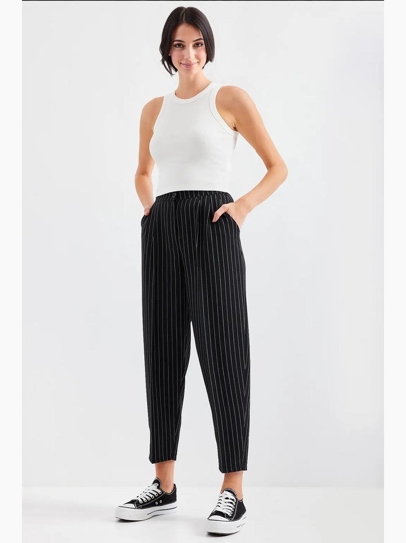 High waist gestreepte stoffen broek bdart Zwart - Kiabi