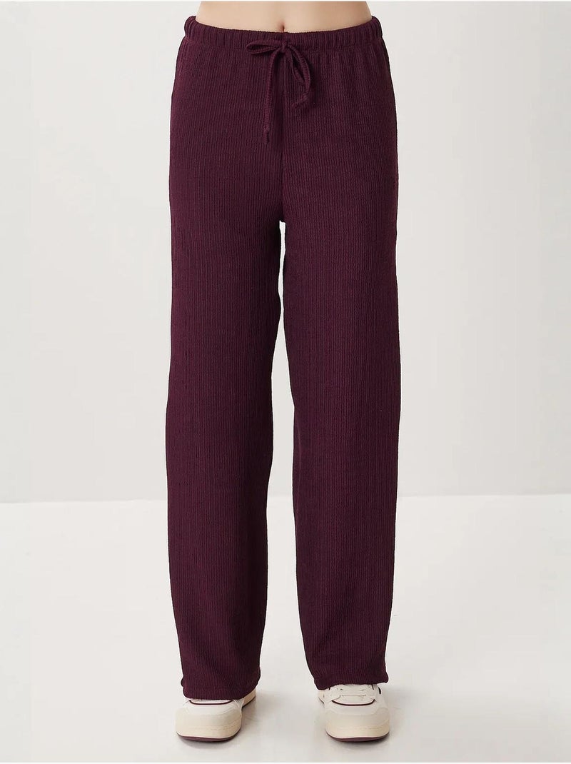 High-waist getextureerde broek met wijde pijpen istanbul Mauve - Kiabi