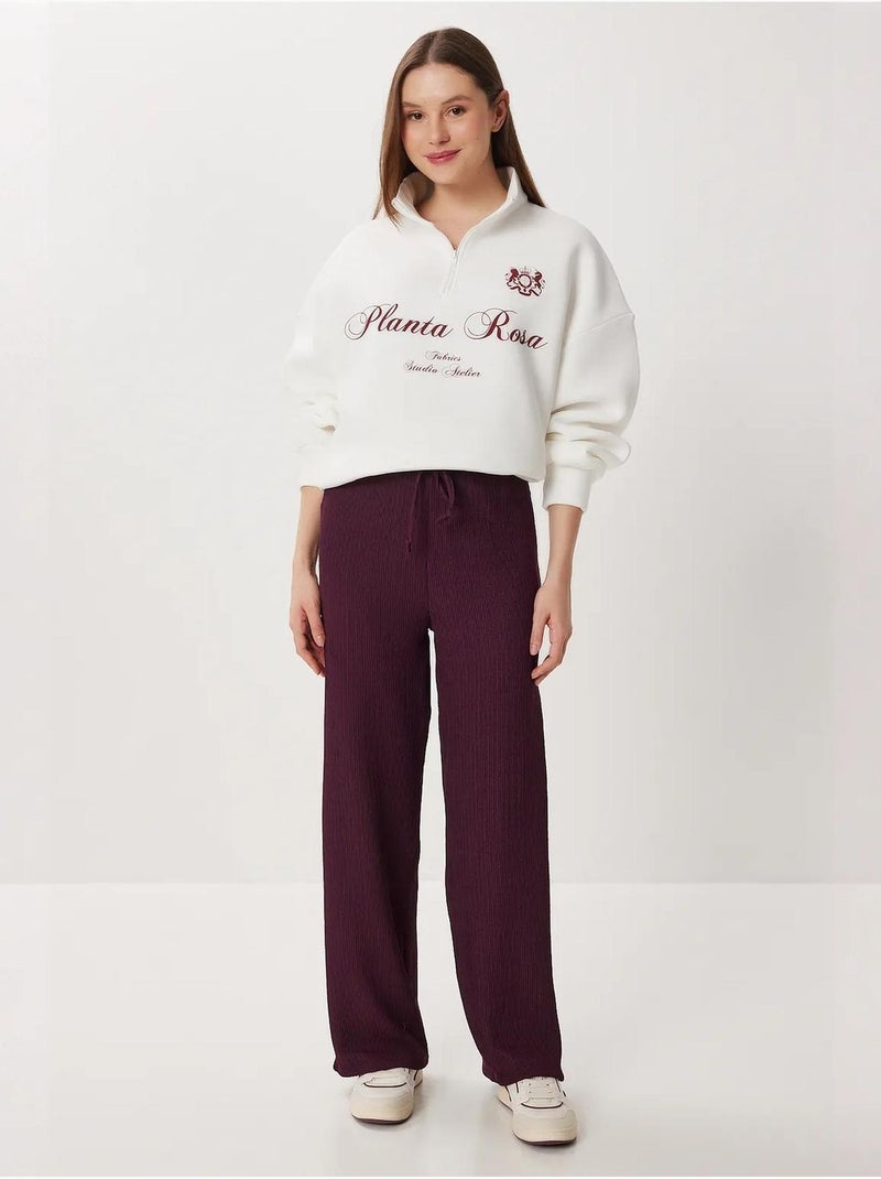 High-waist getextureerde broek met wijde pijpen istanbul Mauve - Kiabi