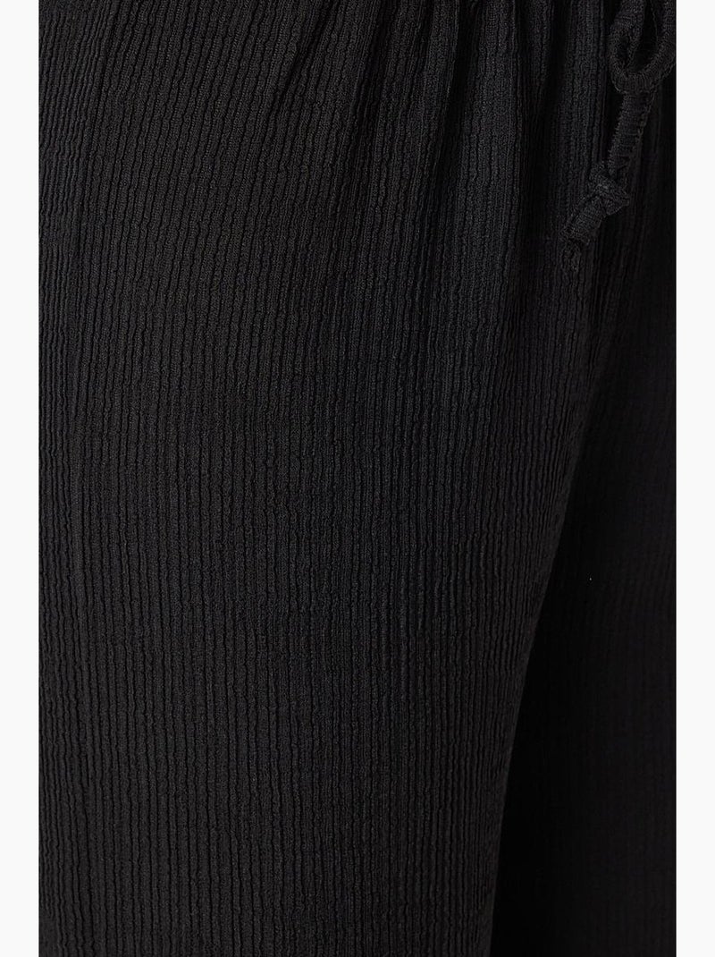 High-waist getextureerde broek met wijde pijpen istanbul Zwart - Kiabi