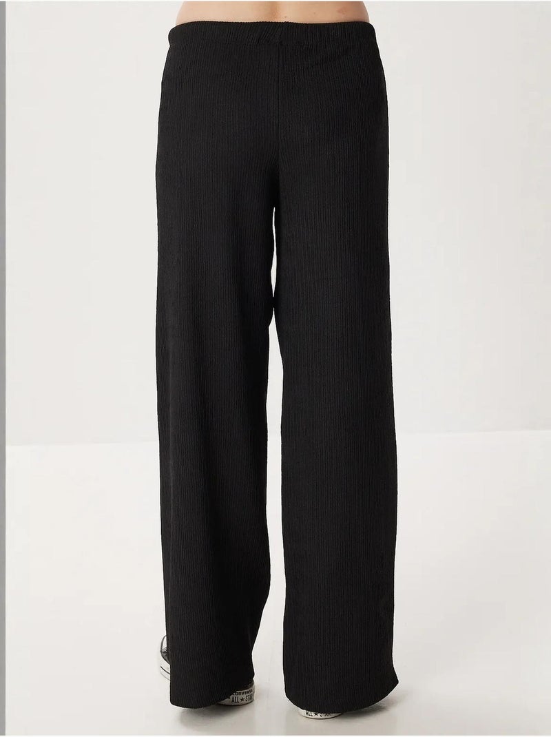 High-waist getextureerde broek met wijde pijpen istanbul Zwart - Kiabi