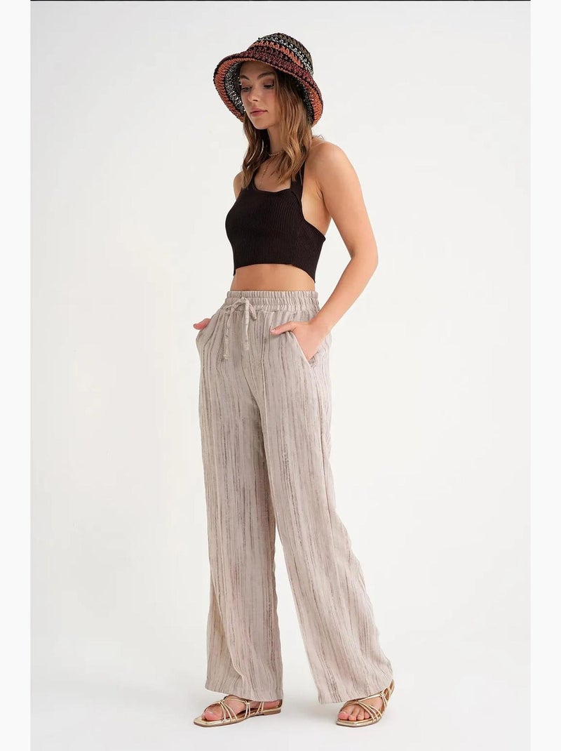 High-waist getextureerde broek met wijde pijpen mixray Klei-beige - Kiabi