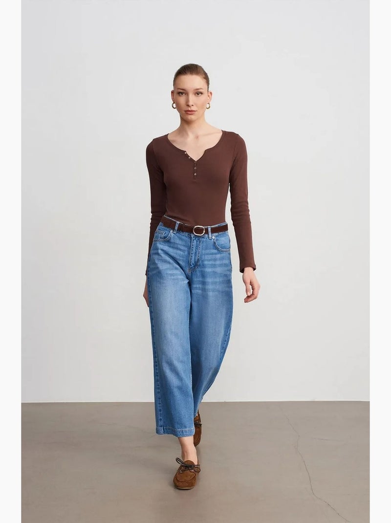 High-waist jeans met wijde pijp dilvin Saffierblauw - Kiabi