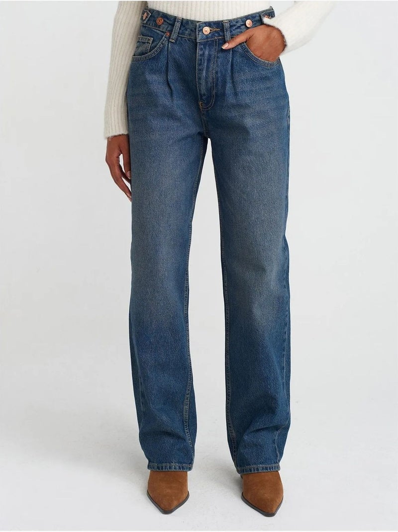 High-waist jeans met wijde pijp dilvin Saffierblauw - Kiabi