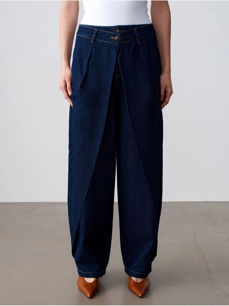 High-waist jeans met wijde pijp dilvin Ultramarijnblauw - Kiabi