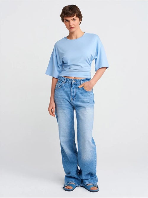 High-waist jeans van katoen-denim met wijde pijp dilvin - Kiabi High-waist jeans van katoen-denim met wijde pijp dilvin - Kiabi