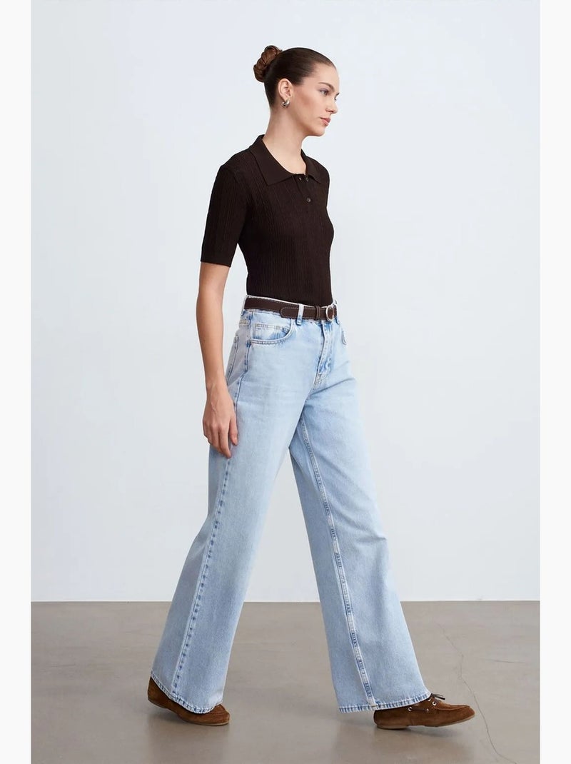 High-waist jeans van katoendenim met wijde pijp dilvin Lichtblauw - Kiabi