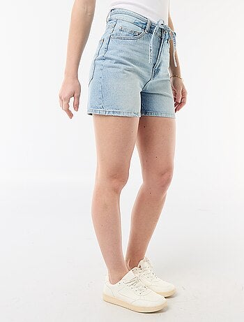 High-waist jeansshort met knoopceintuur
