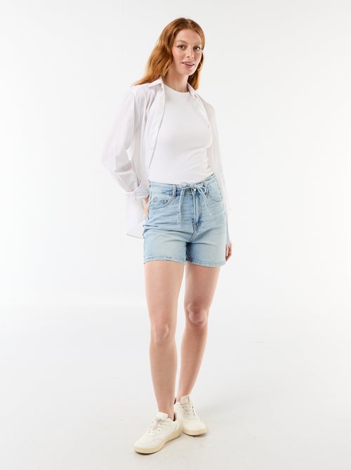 High-waist jeansshort met knoopceintuur - Kiabi