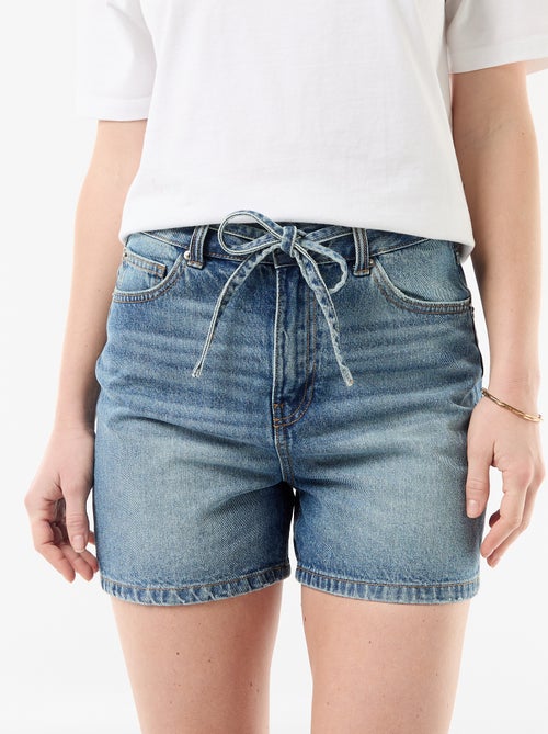 High-waist jeansshort met knoopceintuur - Kiabi