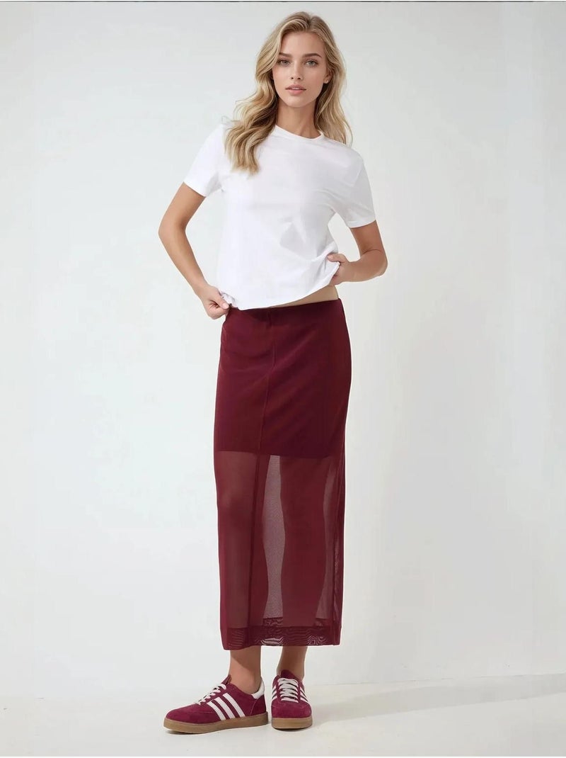 High waist kanten midi-rok pika collection hiccup Bordeauxrood - Kiabi