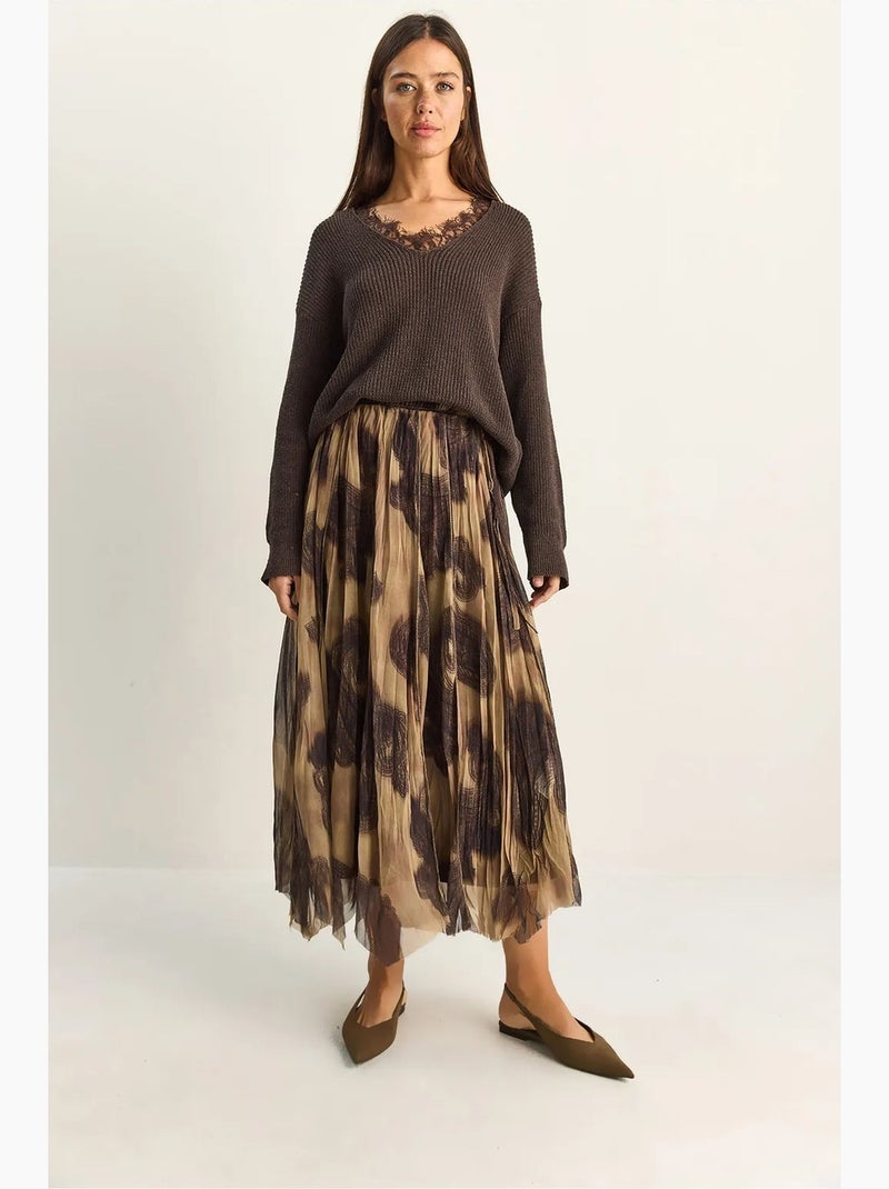 High-waist lange rok met etnische print lucci Greige - Kiabi