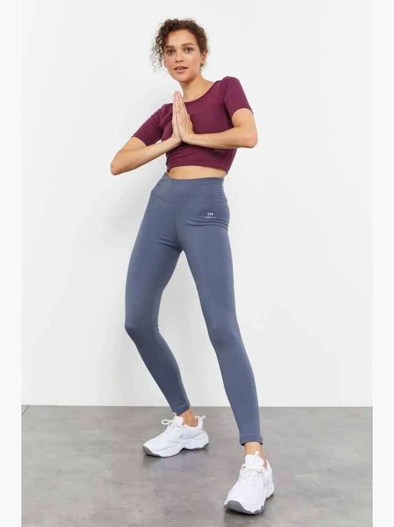 High-waist legging van katoen-lycra jersey tommy Middengrijs - Kiabi