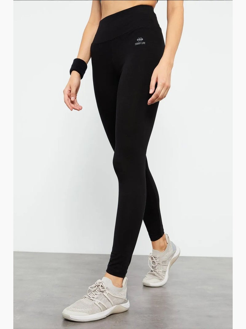 High-waist legging van katoen-lycra jersey tommy Zwart - Kiabi